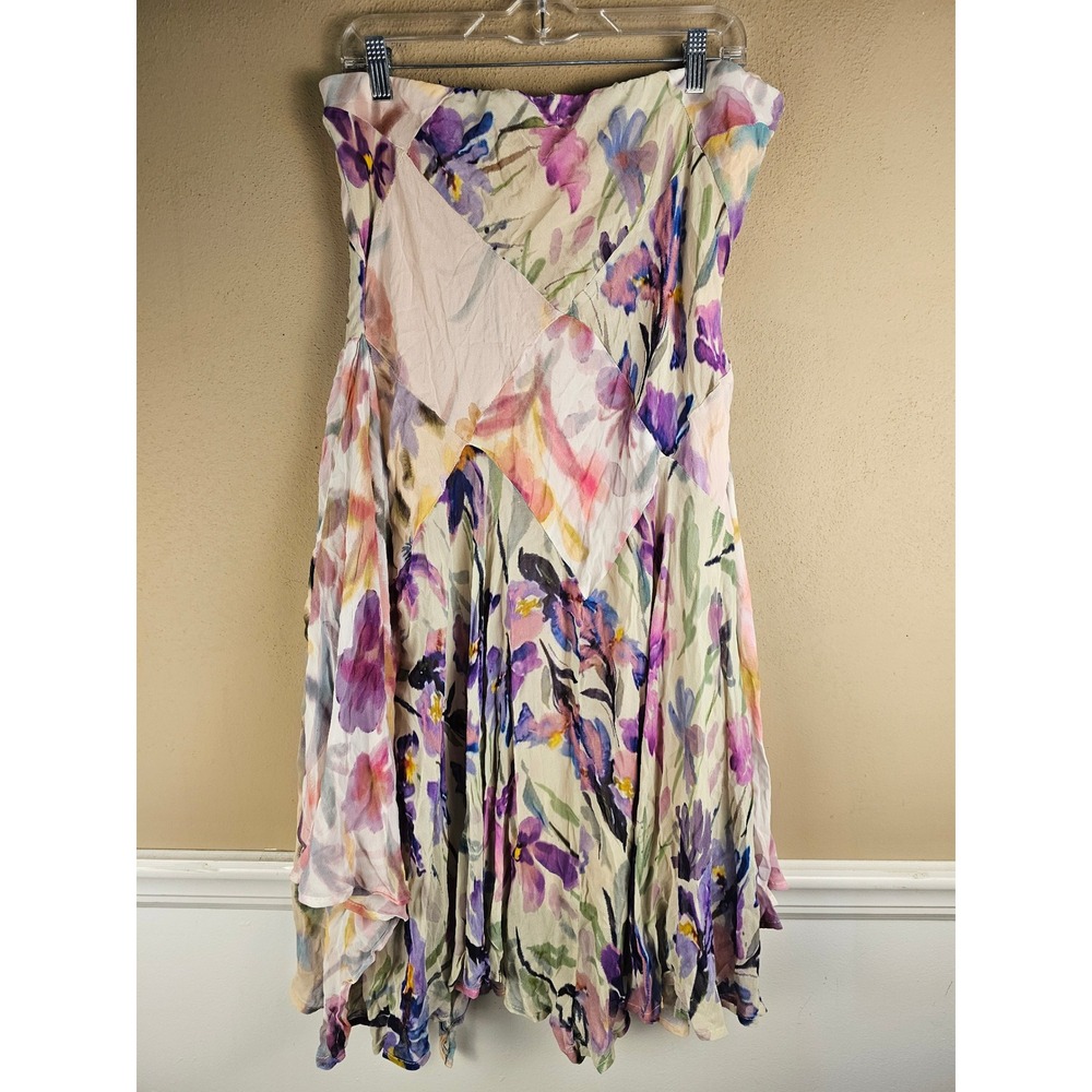 Anthropologie Womens Asymmetrical Painterly Floral Midi Skirt XL